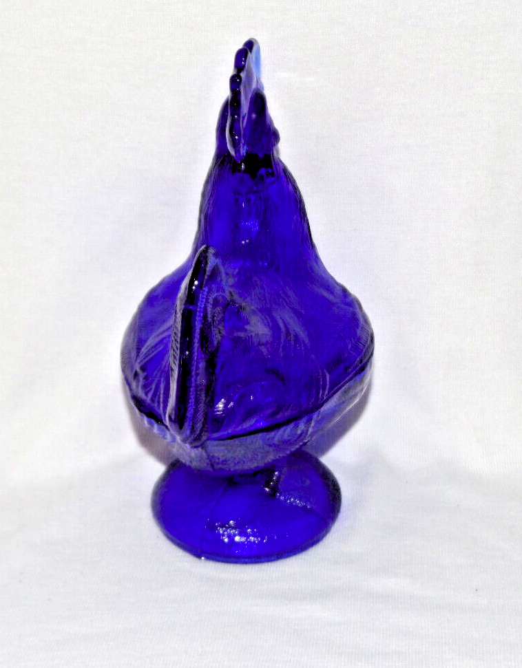Vintage 60's Westmorland Cobalt Blue Glass Rooster on Nest
