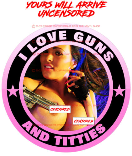 Guns & Titties #28 Rifle Pistol  Hot Girl, nude HOT GUNS full color 3M decal 2A - Picture 1 of 1