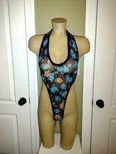 Exotic Dancer Wear stripper lace costume 1 piece black rose