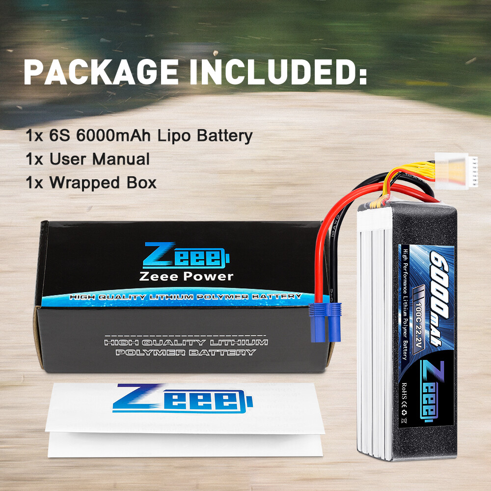 Zeee 6S Lipo Battery 22.2V 100C 6000mAh EC5 for RC Car Truck Airplane Helicopter
