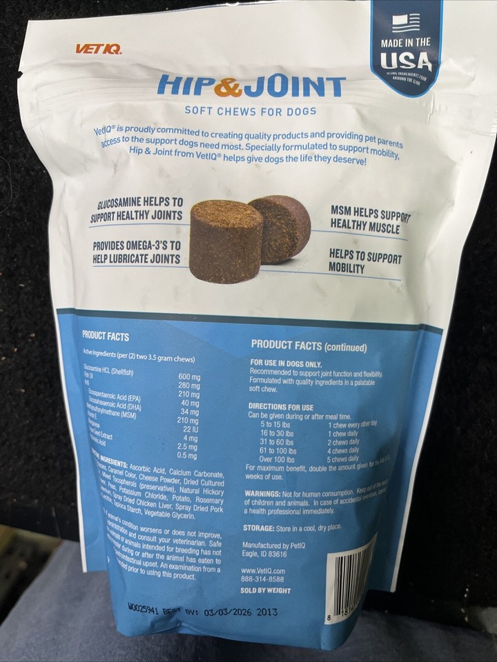 VetIQ Maximum Strength Hip and Joint Chews Supplement for Dogs, {180 ct