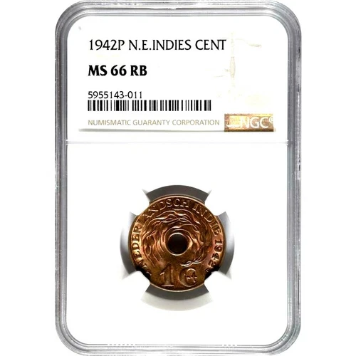 1942 P Netherlands East Indies 1 Cent, NGC MS 66 Red Brown