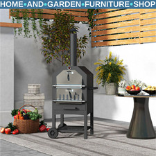 3 Tier Outdoor Pizza Oven w/ Charcoal BBQ Grill Steel Garden Cooking Smoker Unit