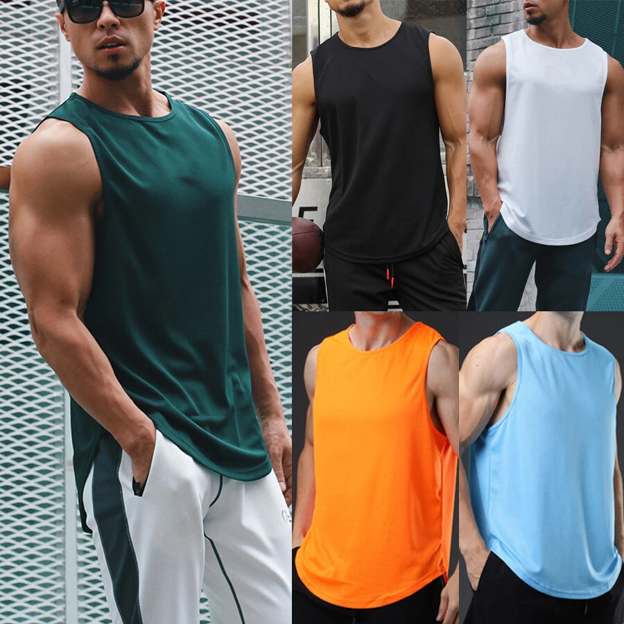 Mens Sleeveless Gym Muscle Tank Tops Quick Dry Running Vest Summer Plain Shirt