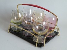 SCHNAPSGL&Auml;SER IM HALTER Glasboden Design 50/60er Jahre MID CENTURY