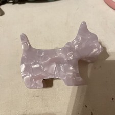 French Barrette Lucite Hair Clip Scottie Dog White Marble Made In France NEW