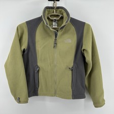 The North Face Women s Small Green Gray Fleece Outdoor Full Zip Jacket Damaged