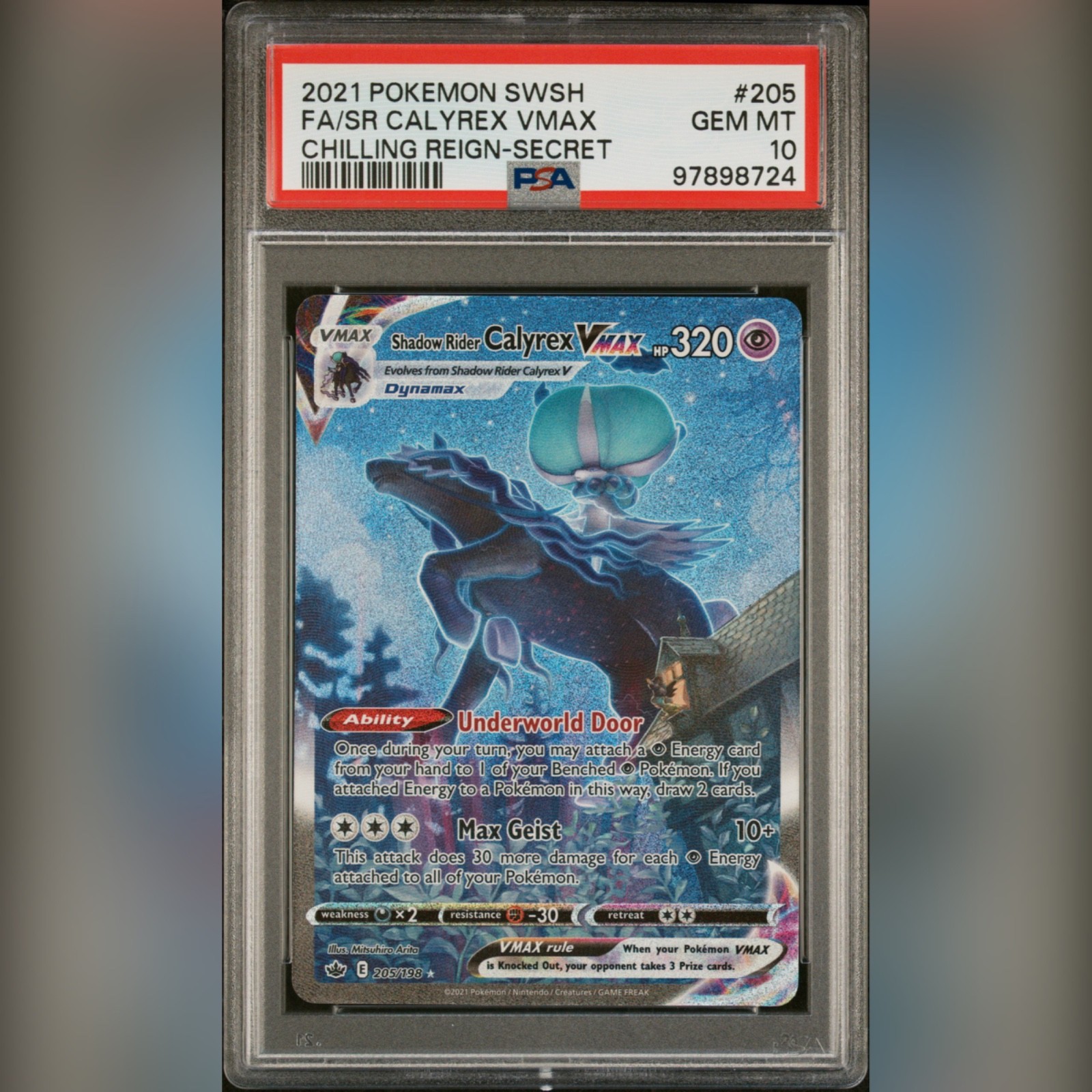 PSA 10 Shadow Rider Calyrex VMAX 205/198 Chilling Reign Secret Rare Pokemon Card