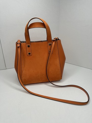 H&M Orange Mini Tote Purse- Chic Faux Leather & Suede Handbag-Adjustable Strap. - Picture 3 of 7