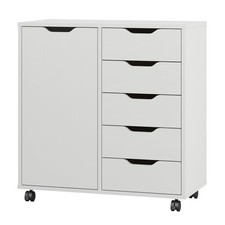 5-Drawer Chest with 1 Door, Wooden Chest of Drawers Storage Dresser White-s