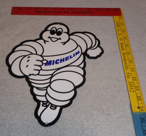 VINTAGE MICHELIN MAN TIRES BIBENDUM TIRE 12" PORCELAIN METAL GASOLINE OIL SIGN!