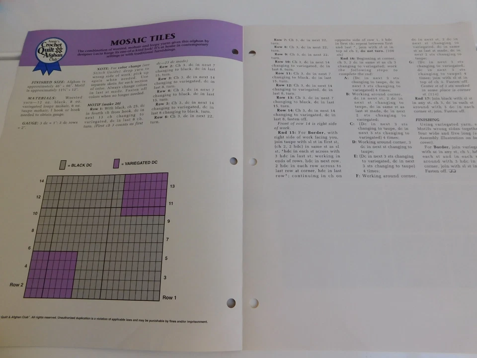 CROCHET Annie Afghan Quilt Club “Mosaic Tile” Pattern Pamphlet Free Ship - Image 2 of 3