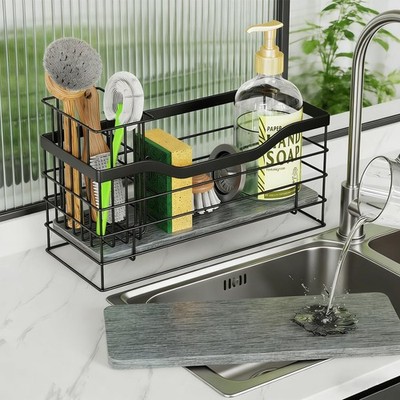 SUS304 Stainless Steel Sink Basket   Quick-Drying Diatomaceous Earth Pad, Fle...