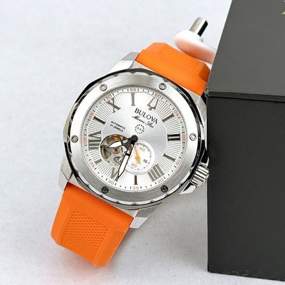 Bulova 98A226 Men's Marine Star Series A Automatic White Dial Rubber Strap Watch