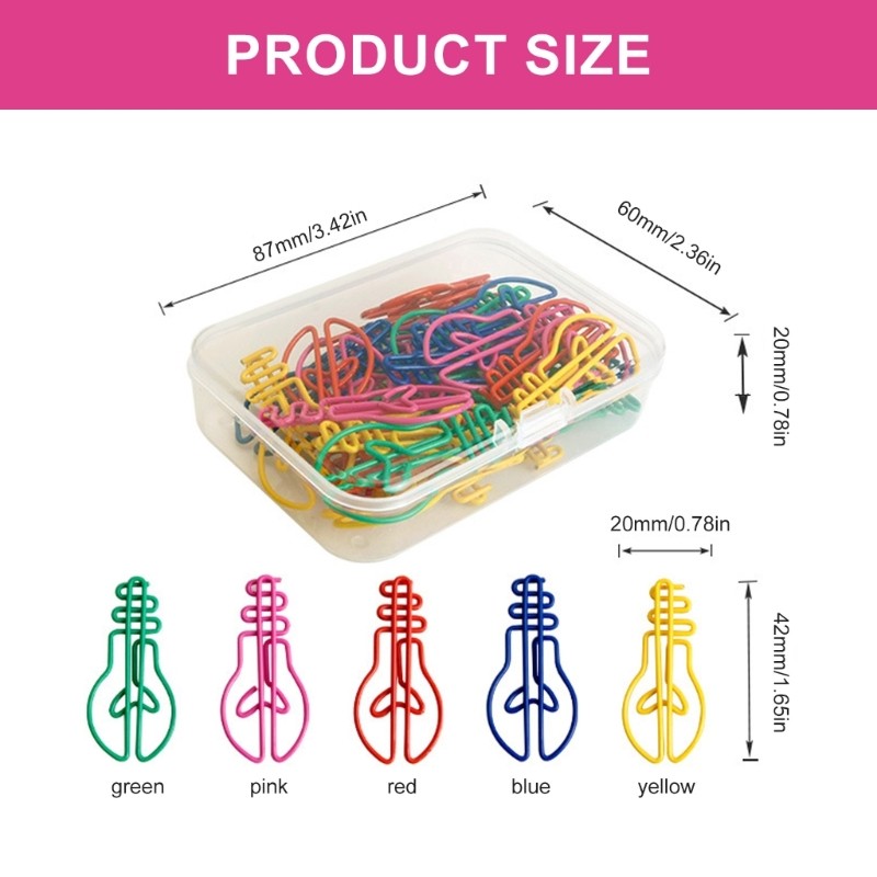 30Pcs Lamp Bulb Shape Paper Clip 42mm Metal Paperclips Colorful File ...