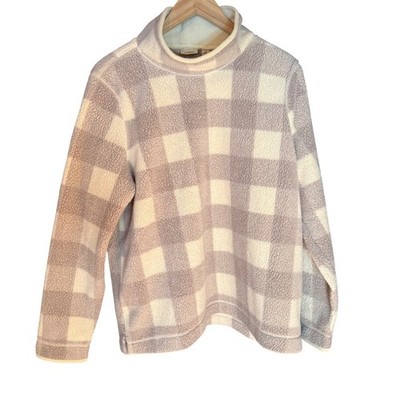 LL Bean Womens Buffalo Plaid Fleece Mock Neck Pullover Sweatshirt XL