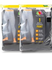 Fruit of the Loom LARGE 2 Men  s Thermal Underwear Pants Black Long Johns