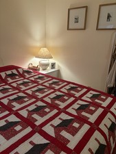 Antique Vintage Schoolhouse Pattern Red Historic Quilt Queen Size Old Parsonage