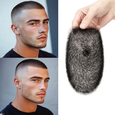 100% Short Human Hair Toupee for Mens Buzz Cut Thin Skin PU Replacement System P