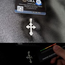 Round Cut Real Moissanite Cross Pendant Passes Tester 925 Sterling Silver