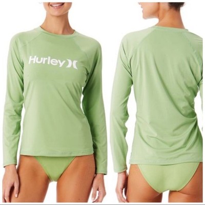 HURLEY Women's Size 1X Loli Green Phantom Long-Sleeve Rashguard Swim