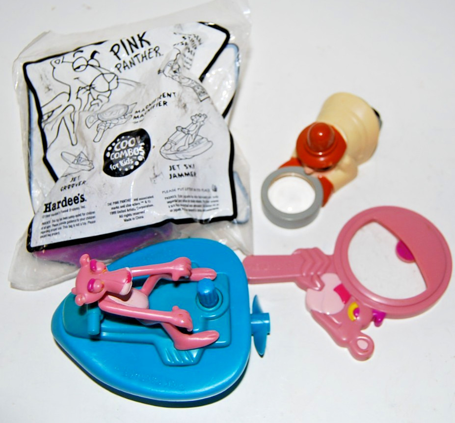 Vintage Complete Set of 4 Vintage 1999 Hardee’s Pink Panther Kids Toys Opened