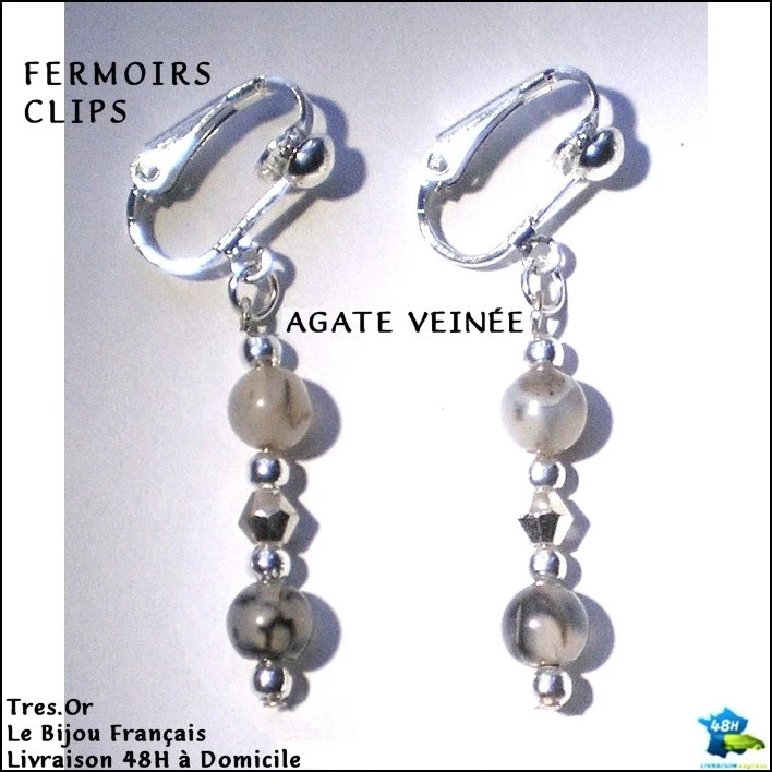AGATE Boucles d'Oreille CLIPS Bijou Français Argenté Neuf Livraison 48H Domicile - Photo 1/1