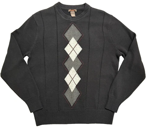 Dockers Sweater Mens Size Small Black Argyle Pattern down Center LS Cotton  NWT