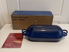Nuovva Enamel Cast Iron Bread Pan with Lid– 34cm Loaf Baker Oven Safe Dark blue