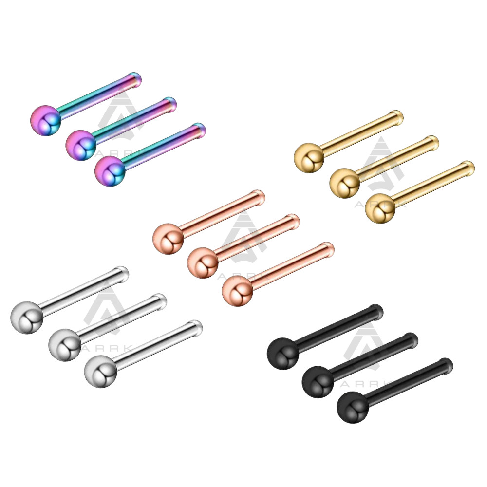 Piercing corporal fosa nasal hueso pasador recto bola liso básico 3 piezas