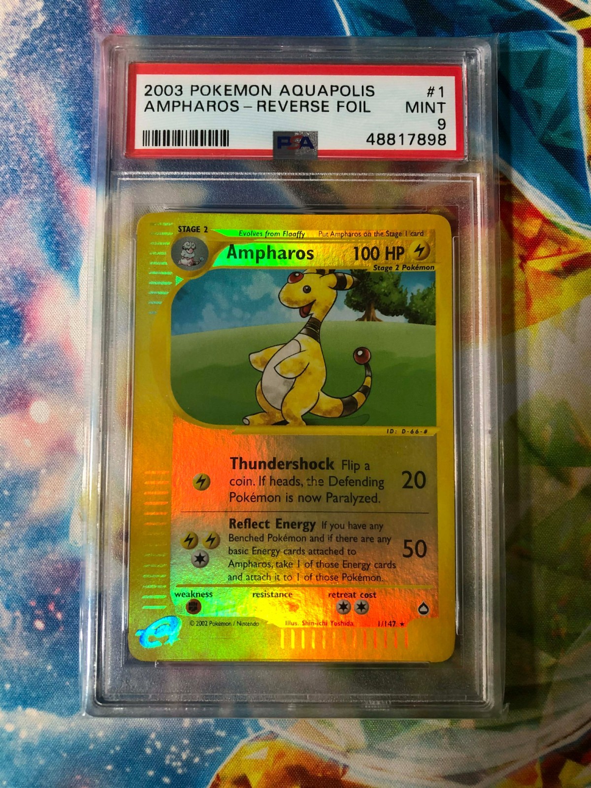 2003 Pokemon Aquapolis Ampharos Reverse Foil #1/147 PSA 9