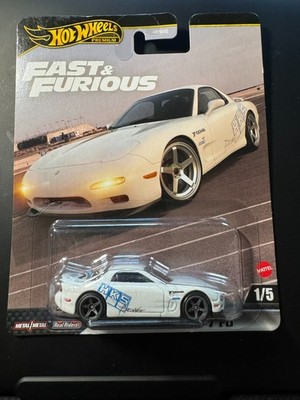 Hot Wheels Premium Fast & Furious Mazda RX-7 FD 1/5 Metal Real Riders White