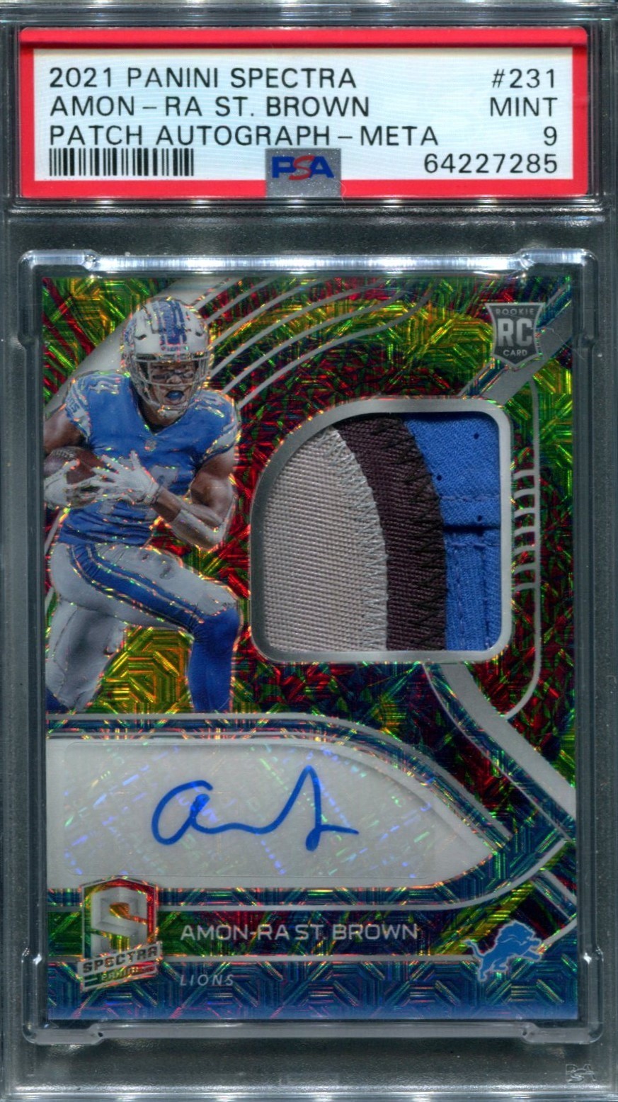 Amon-Ra St. Brown -- PSA 9 -- Meta /10 -- 2021 Spectra Rookie Patch Auto -- Wow