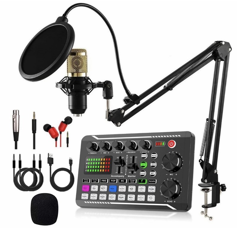 BM800 Microphone Kit F998 Sound Card Audio Mixer Podcast Streaming Gaming USB