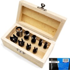 Toolzone 8pc Wood Plug Cutter Drill Bit Set 10mm Shank Dowel Maker Wooden Box