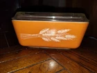 VTG Pyrex Autumn Harvest Wheat Refrigerator Dish w/ Lid 502 Htf