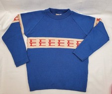 Vintage Colorado Knits Blue 100 Wool Apres Ski Alpine Board Sweater Retro Med
