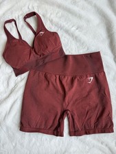 Gymshark Vital Seamless V-Neck Sports Bra  Shorts Set in brick red marl