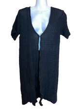 Eileen Fisher Womens Size S Black Merino Wool Blend Cardigan Sweater Short Slv