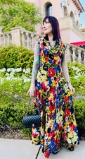Vintage Late 1930s Early 1940s Floral Silk Bias Cut Gown Long Maxi Dress S M