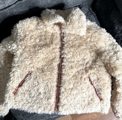 Urban Outfitters Teddy Faux Fur Zip Jacket Cream Soft Fluffy Short Size M
