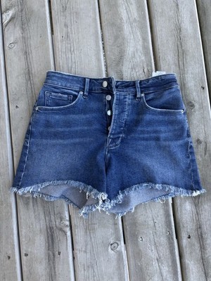 Good American Women's Size 6/28 Blue Denim Cut-Off Shorts with Button Fly