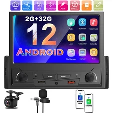 Single Din Car Stereo with Carplay FM Android Auto 7" 1080P Android 12 Wifi GPS