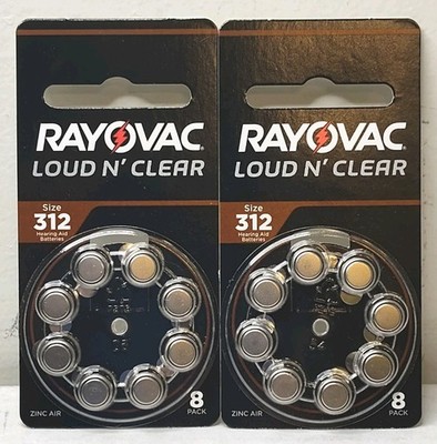 (2) Rayovac Size 312 Loud N' Clear Hearing Aid Batteries New Sealed Exp Oct 2027