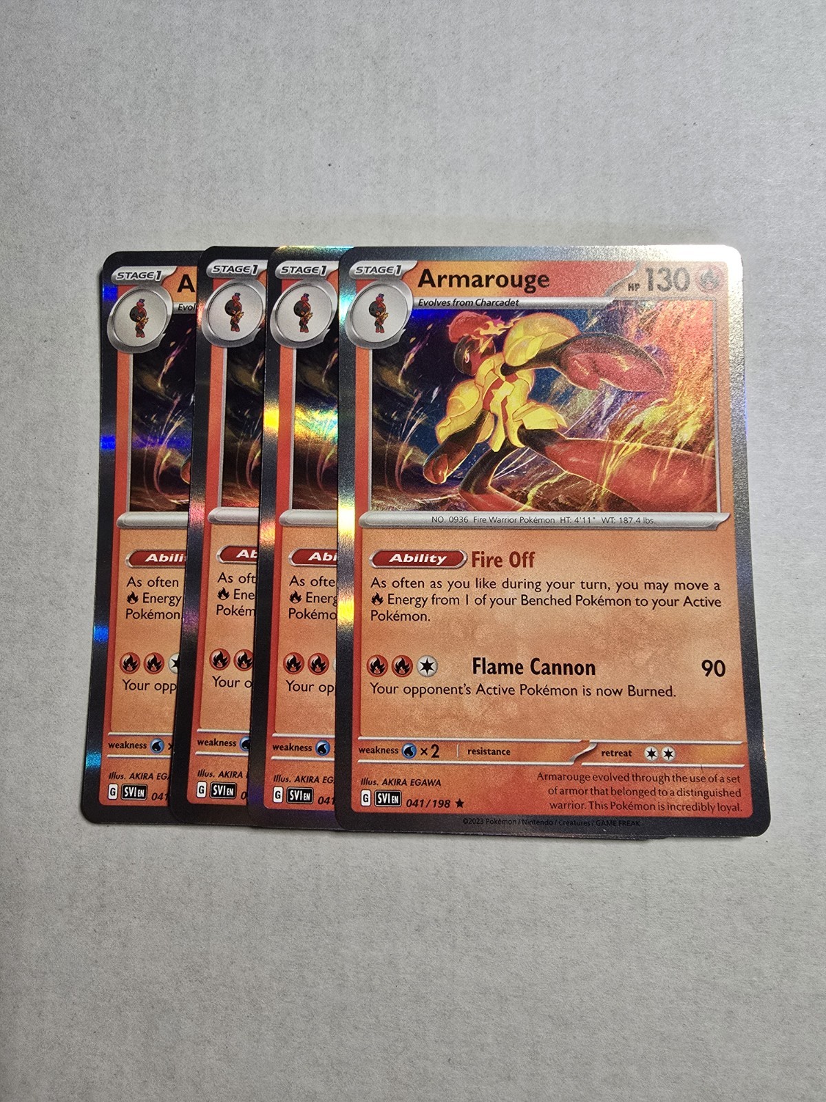 Pokemon TCG Scarlet & Violet Base Armarouge Holo Rare 041/198 x4 Playset