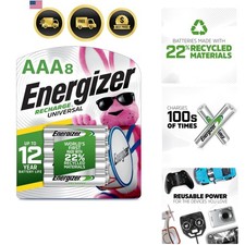 Recharge Universal Rechargeable AAA Batteries 8 Pack, Triple A Batteries