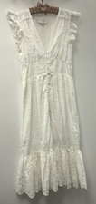 Cleobella Briella Midi Dress XS Womens White Eyelet Ruffle Organic Cottage Core