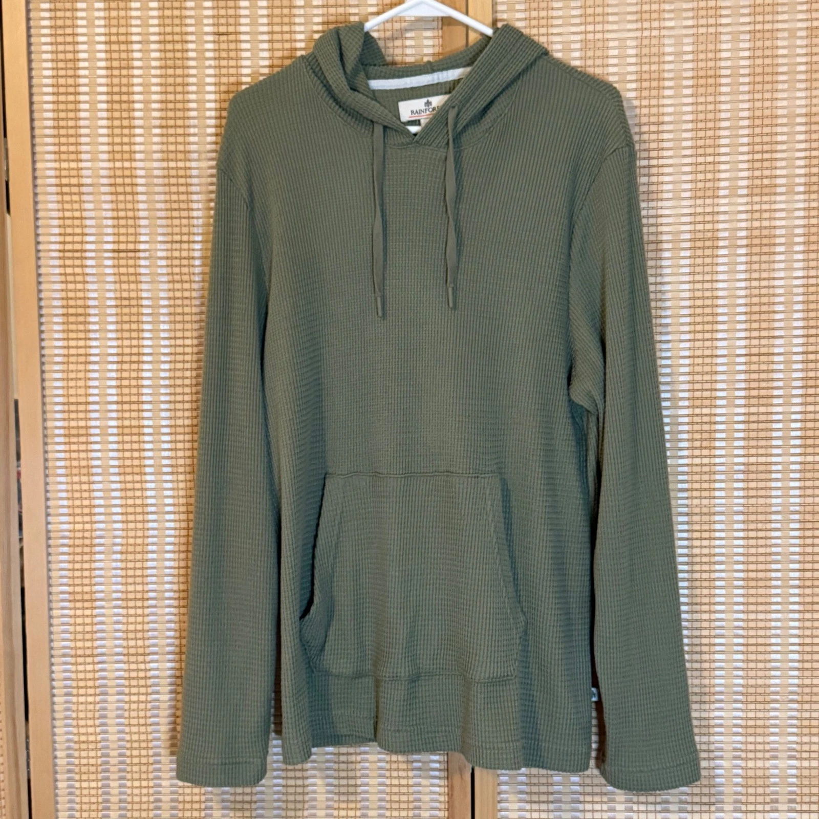 Rainforest Olive Green Waffle Knit Thermal Hoodie Sweatshirt Womens Large