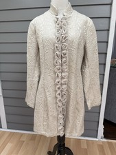 Toffee Apple Jacquard Floral Cream Coat with Rosette Trim and Pearls M
