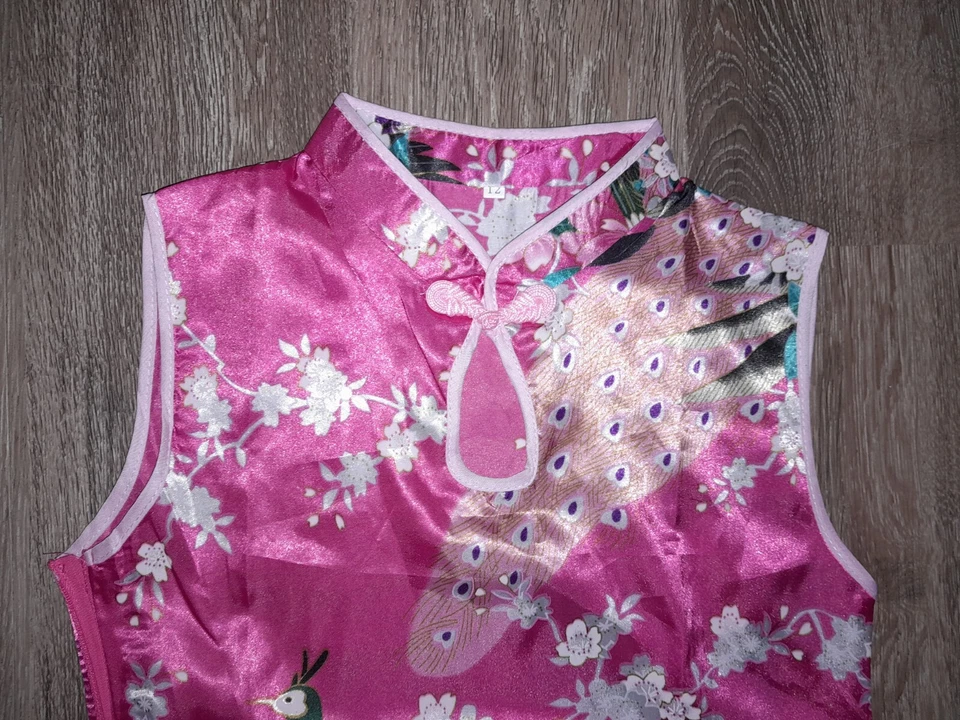 Japanese oriental Gown Halloween Dress Up cherry blossom peacock print Girls 12 - Image 2 of 4